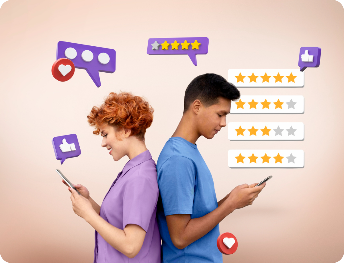 People reviewing on mobile phones